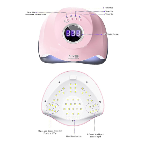 180W SUN M3 UV LED Neglelakk Lampe Negletørker 45 LEDs Lampe
