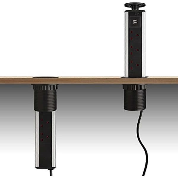 [LCS] Pop-up stikkontakt med USB til køkkenbordplader (sort)