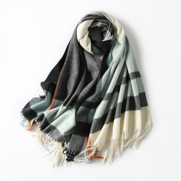 Klassisk Plaid Tartan Cashmere Tørklæde Til Kvinder Mænd Bløde Ternet Tørklæder Blå