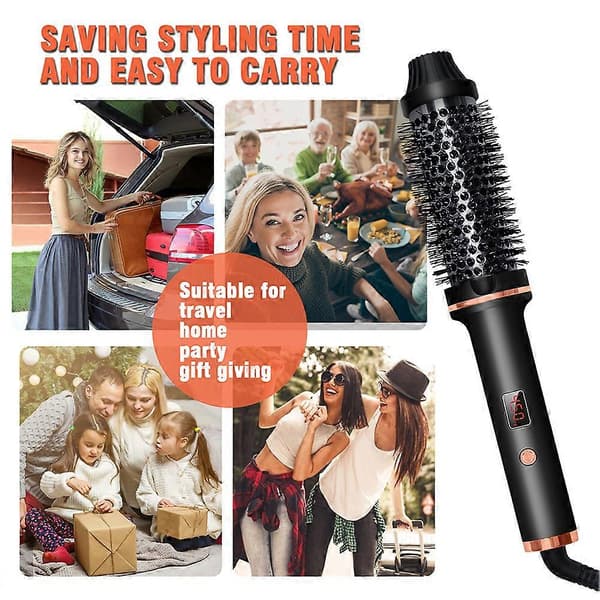 Termisk hårbørste krølling rettetang varm børste for hårstyling tilbehør Black EU plug