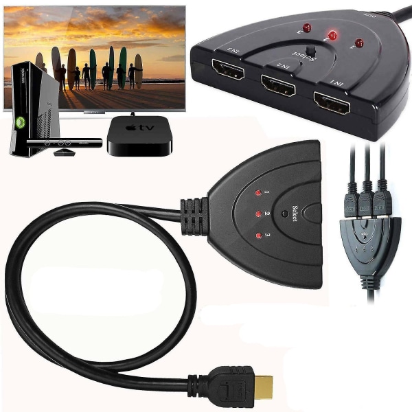 3 Hdmi Port Switcher Switcher Splitter Cable Selector Hub Box Hdtv 1080p Xbox Ps4
