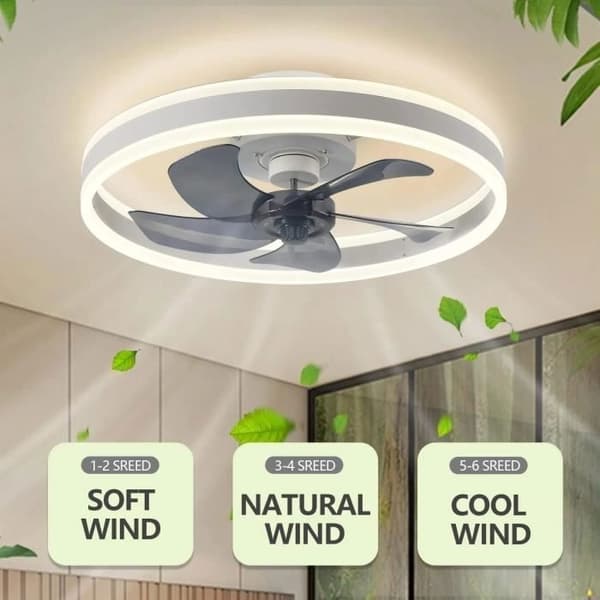 [LCS] Ceiling Fan 6 Speeds Silent Fan Dimmable 3 Colors with Remote Control Ceiling Fan - black #7 (33cm)