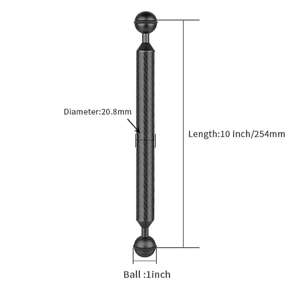 5-12 tums nedsänkbar belysning fyllnadsljus armdiameter 20,8 mm kolfiber flytkraftsstång undervattensfotografering lampa arm flytkraftscylinder A-10-black