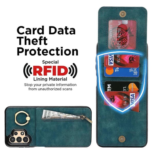 För Samsung Galaxy A13 5G/A13 4G RFID-blockerande stativfodral Retro PU+TPU Plånboksfodral Multicolor Blue