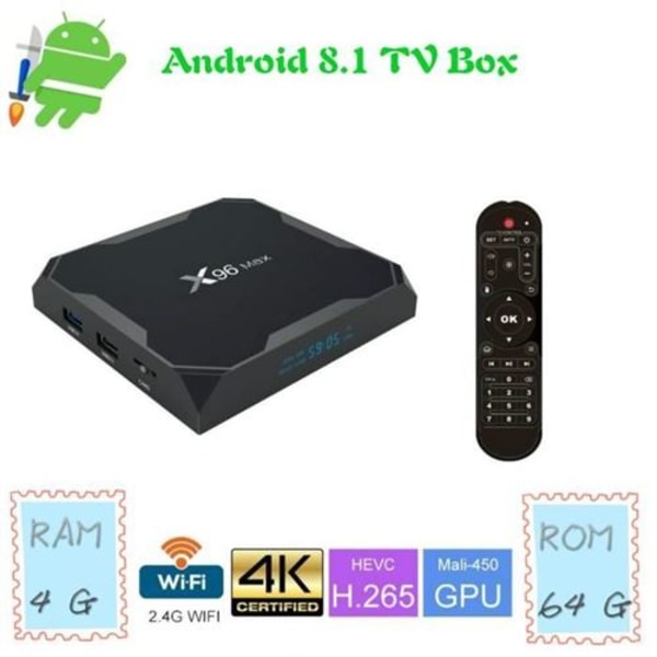 X96 Max TV Boks Android 8.1 4 64G, 4K Smart Digital Boks til TV m