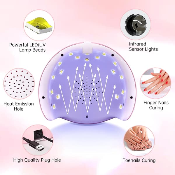 [LCS]UV LED Nail Light 54W Nail Dryer Gel Polish Light 3 Timer Settings Professional Quick Drying Curing Lamp with Display Auto Sensor, Pink