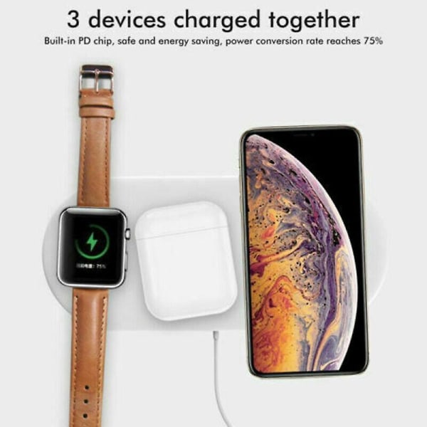 3-i-1 Trådlös Laddningsdocka Laddstation För Apple Watch Air Pods iPhone
