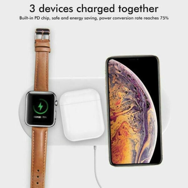 3in1 trådlös laddningsdocka Laddningsstation för Apple Watch Air Pods iPhone