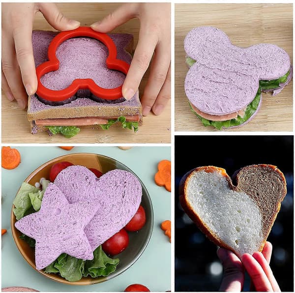 Sandwichkutter og forsegler sett, 4 stk brød sandwich dekruster pannekakemaker DIY kakeutstikkere for barn