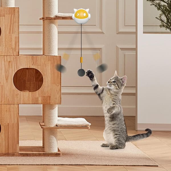 [LCS] Interactive Electric Cat Toy with Bouncing Ball - Indoor Play for Cats - Yellow Teaser Stick