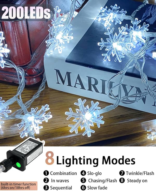 [LCS]100 LED Julsnøfnugglys, 32ft Snøfnugg Fairy String Lys Hvit White 66ft