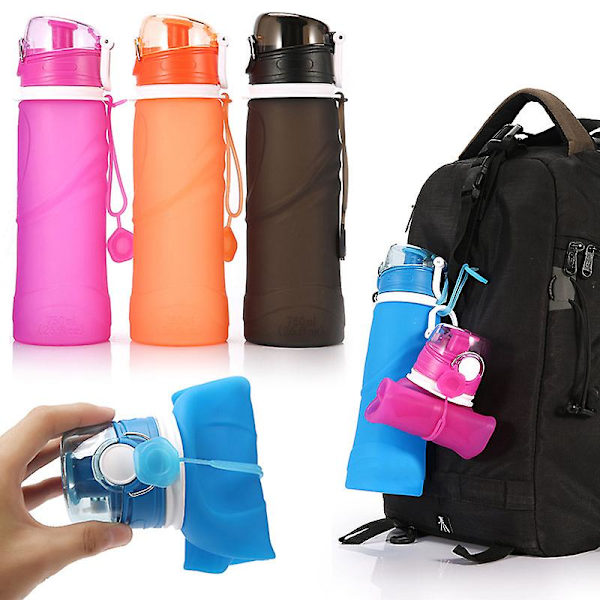750ml Högkvalitativ Miljövänlig Vikbar Läcksäker Silikonvattenflaska Kompatibel med Utomhussporter Camping Pink