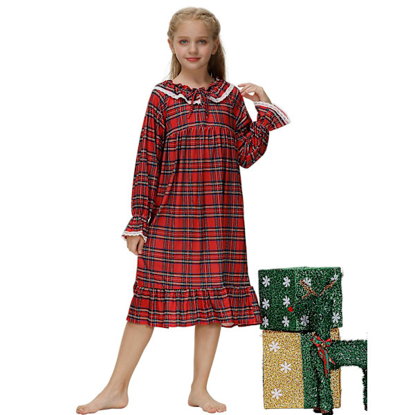 Pigekjole Natkjole Langærmet Prinsesse Pyjamas Kjole red 130cm
