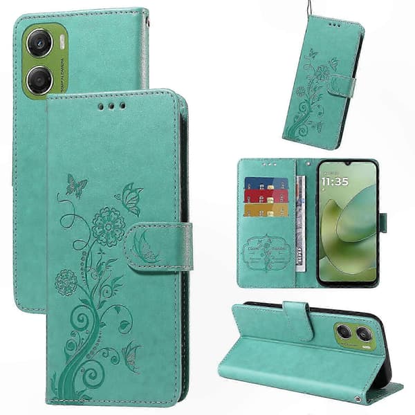 [LCS]Motorola Moto G06 4G Plånboksfodral i Läder med Blomstertryck & Stativ Green