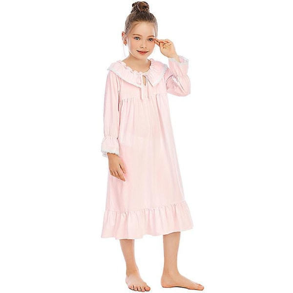 Flickans nattlinne långärmad prinsesspyjamas klänning pink 140cm