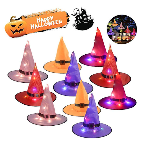 Halloween LED Ljusande Häxhatt Glödande Häxhattar Rekvisita Hängande Dekorationshatt Red