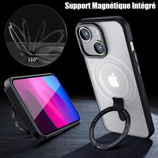 [LCS] Case - BOOLING - for iPhone 15 Plus - Shock Absorbing - Magnetic Ring Stand - Black Svart