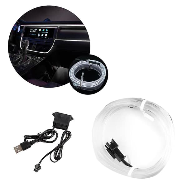 [LCS]EL Wire Bil LED Interiør Strip Lys USB Neon Trådlys Ambient Lys USB Feststemning Diode White