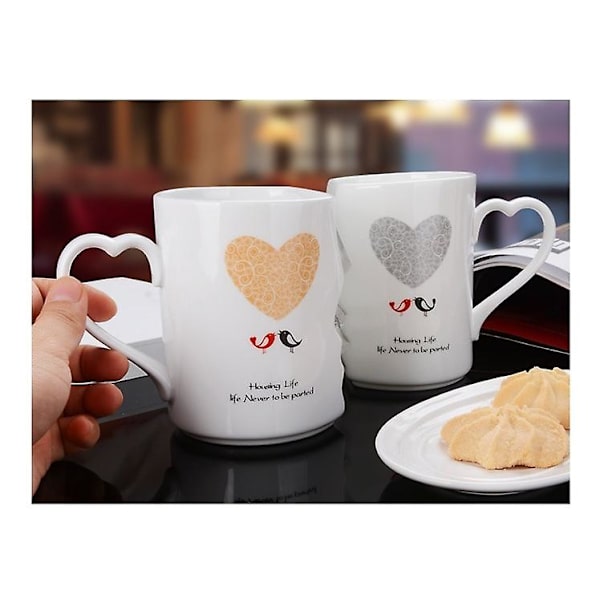 2 stk./sæt Par Kop Keramisk Kys Krus Valentinsdag Jubilæum Bryllup Fødselsdag Julegave A with Lid box