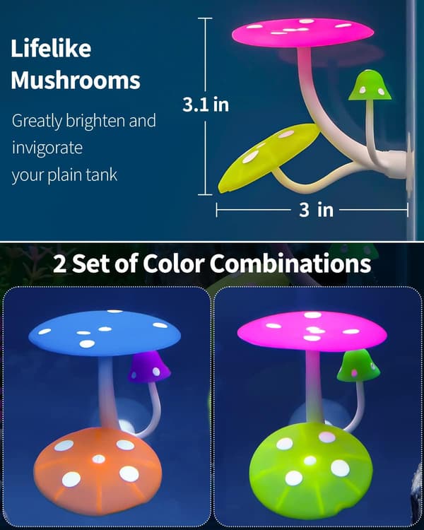 [LCS]2-pack Mushroom Swing Soft Aquarium Rest Bed Fish Breeding Spawning Mat with Suction Cup Silicone Ornament Decoration C