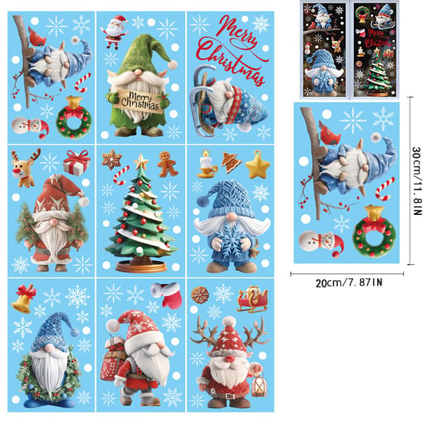 [LCS]Christmas Window Decals, 9 Sheets, 95 Pieces, Christmas Window Decorations, Double-Sided, PVC, Static Clings