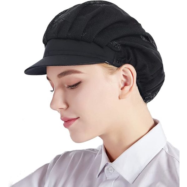 [LCS]Sæt med 3 sorte kokkehatte med net, unisex køkkenhatte til