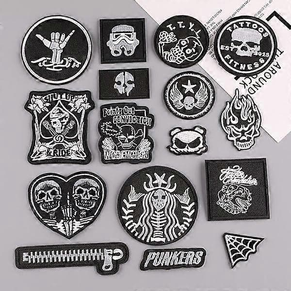 [LCS]Broderede strygemærker, (Kranie/Punk) 16 STK Patch Klistermærke, Vint