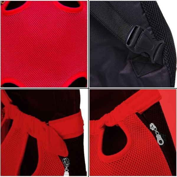 Ben-ut front hundhållare, handsfree justerbar ryggsäcksväska Mesh*Red