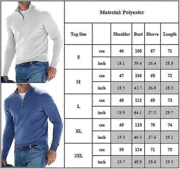 [LCS]Mænd lynlås hals ensfarvede toppe Slim Fit langærmede pullover toppe White L