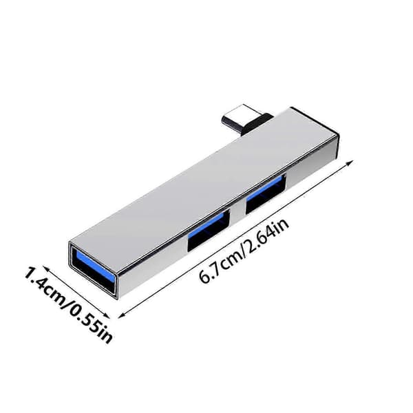 90 graders USB typ C Hub Dockningsstation 4-portars dataöverföringsexpander, snabb USB3.0 för PC bärbar dator grå Gray