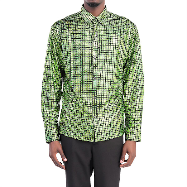 Swotgdoby Herre Sparkle Sequins Check Revers Langærmet Skjorte