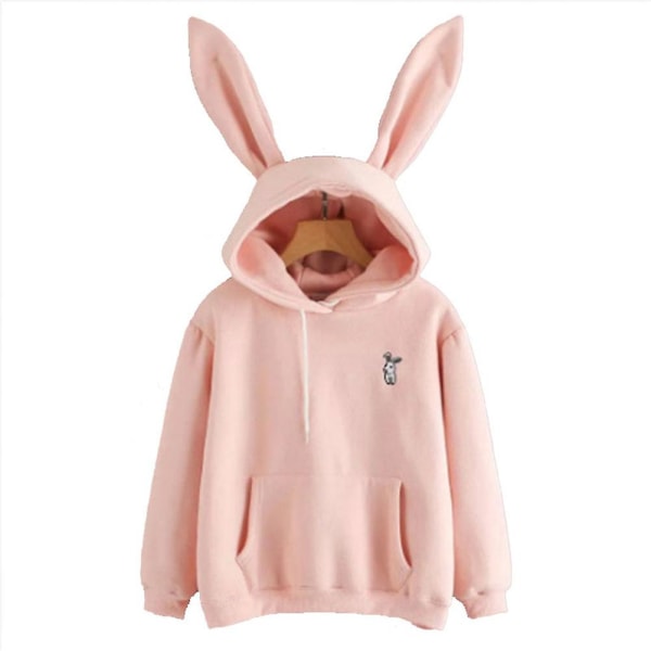 Söt Kanin Hoodie Dam Huvtröja Kaninöron Flicka Långärmad Tröja Sweatshirt Huvjacka Pink S