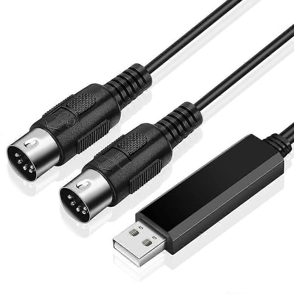 USB MIDI Kabel Konverter USB Interface til In-Out MIDI Ledning Fungerer til PC Laptop til Piano Keyboard i black