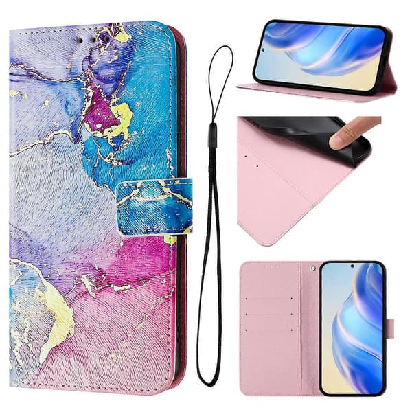 [LCS]Till Samsung Galaxy A26 5G Fodral Mönstertryck Plånboksfodral med Rem Multicolor Marble