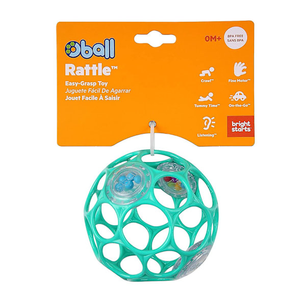 Bright Starts Oball Skallra Lättgrepp Leksak, Teal - 4\", Ålder Nyfödd Plus Blue