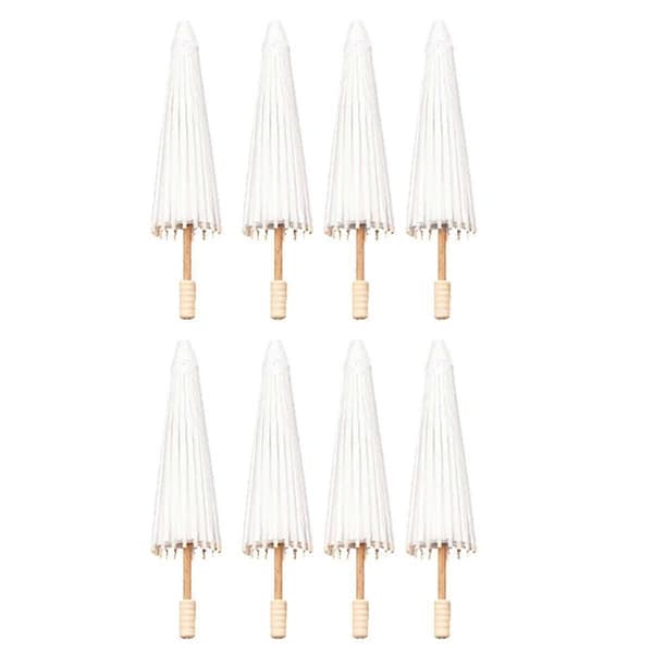 8 STK Papir Parasol Bryllupsparaply Festgave 30 cm Bambusparaplyer til Brudebad Midtpunkt White