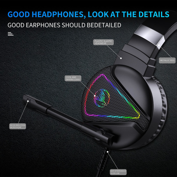 F16 RGB Gaming Headset, Kablet Headset For Datamaskin Laptop Nettbrett