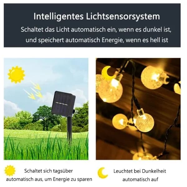 50 LED Solcellelys Utendørs 7m 8 Lysmoduser Solcellelys med Vanntett Lyssensor Krystallkule Varmhvit Solcellelampe Dekorasjon