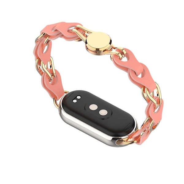 Til Xiaomi Smart Band 8 Magnetisk Ur Ægte Koskindslæder + Armbånd i Aluminiumlegeringskæde Walnut Red
