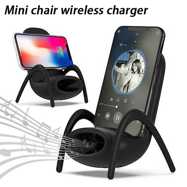 Bärbar Mini Stol Trådlös Laddare För Alla Telefoner Multifunktionellt Telefonställ Med Musik 2021 LIMITED EDITION WHITE