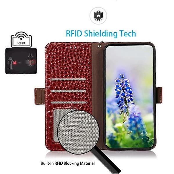 Kompatibelt deksel for iPhone 16 i ekte kuskinn med RFID-lommebok og flipp Red