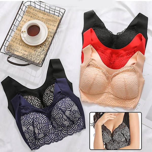 Ultimativ Løft Stræk Fuld Figur Sømløs Blonde Udskåret BH Til Kvinder Samlet Undertøj Åndbar Transparent Black M