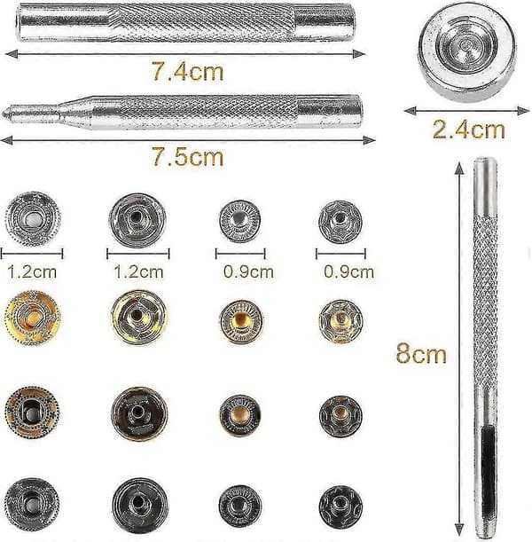 [LCS] 120 Delars Set med Tryckknappar, Metall Tryckknappsset R Tryckknapps Bälte -