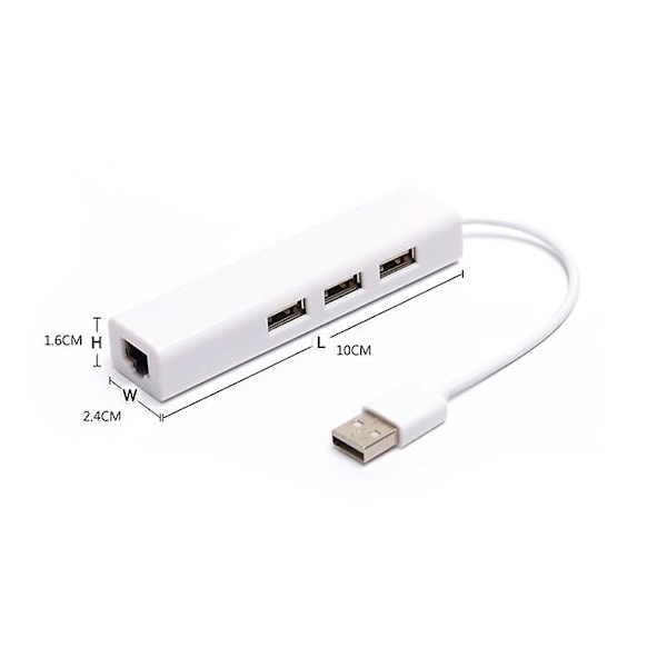 Usb Ethernet med 3 Port Usb Hub 2.0 Rj45 Lan Netværkskort Usb til Ethernet Adapter til Mac Ios Android Pc