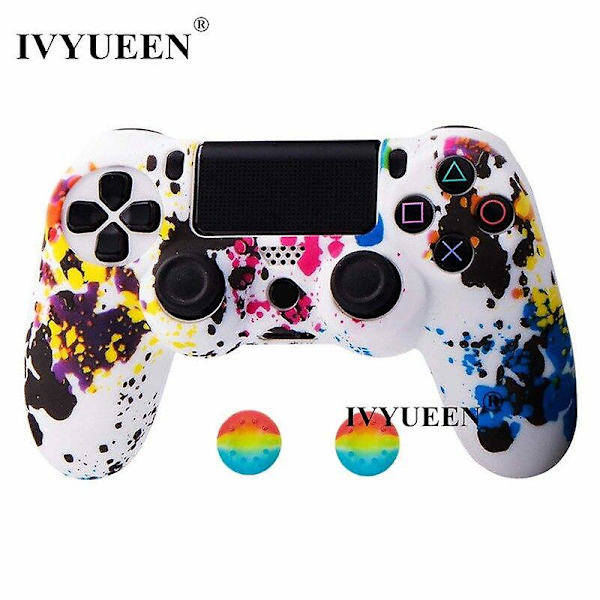 Ivyueen 25 färger silikonskal för Playstation Dualshock 4 PS4 Pro Slim-kontroller skyddande hölje tumspak grepp Graffiti a