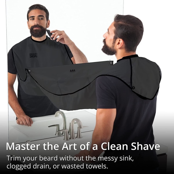 Skägg king skägg haklappsförkläde för män deluxe cape sedd hajtank män hårfångare för rakning trimning grooming Black (lite version)