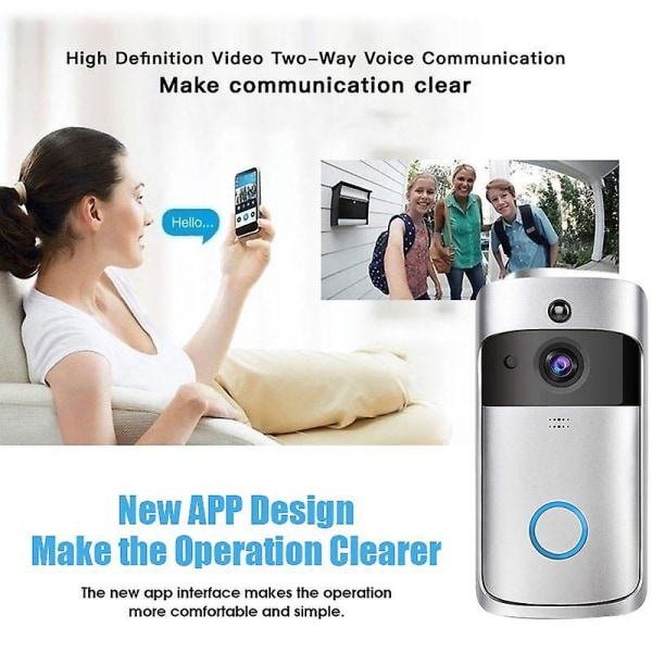 Wifi Smart Video Dörrklocka Intercom Smart Kamera Dörrklocka Pir Detektering Kamera Mörkerseende Hem Säkerhet Video Dörrklocka Black