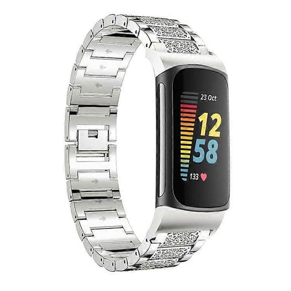 [LCS]xDfind Diamond Jewelry urrem i rustfrit stål Silver For Fitbit Charge 6 / 5 18mm