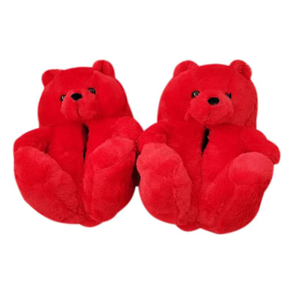 Teddybjörn Tofflor Dam Hem Inomhus Mjuka Halkfria Söta Tofflor Vintertofflor Red