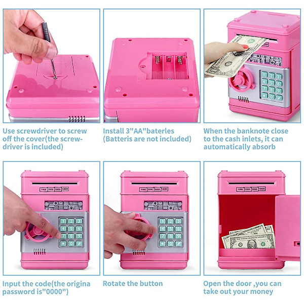 Spargris Automatisk Mynt Sedel Sparbössa Barn Present Elektronisk Lösenords Sparbössa Kod Nyckel Lås Pink